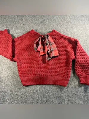 Altar'd State Betty Plaid Burgundy Tieback Textured Crewneck Crop Sweater Sz M thumbnail 2