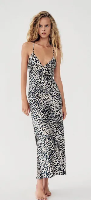 Zara maxi dress cheetah leopard animal print slip satin evening party cocktail thumbnail 15