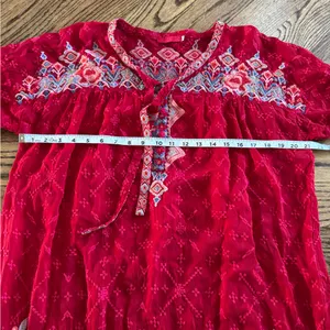 Johnny Was Long Sleeve Tunic Lightweight Red Embroidered Large V Neck Floral thumbnail 4