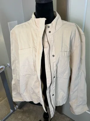 PACT Women Modern Corduroy Ribbed Bomber Jacket In Sandshell Beige Cream Size XL thumbnail 1