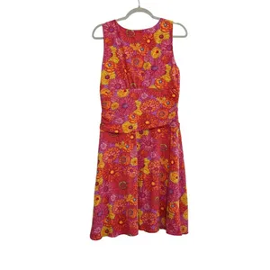 Garnet Hill Medium Midi Dress Pink Orange Floral Sleeveless Faux‎ Wrap Ruched thumbnail 8