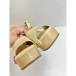 Sarto by Franco Sarto Wally Cream Leather Wood Platform Block Heel Sandals 9 thumbnail 8