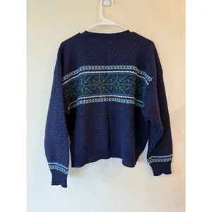 L.L.Bean Long Sleeve Nordic Cardigan Sweater 100% Pure Wool Blue Women's Large thumbnail 2