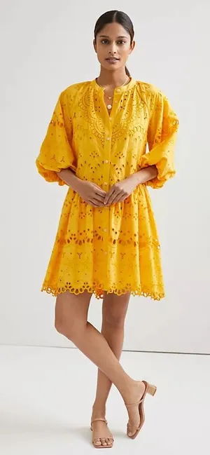 Anthropologie Orange Eyelet Mini Dress thumbnail 1