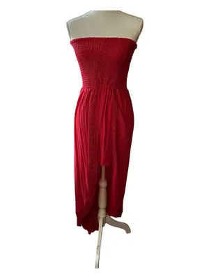 NWOT No Boundaries Red Strapless Crochet-Trim One-Piece Romper Dress thumbnail 2