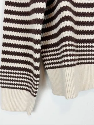 NWT Adrianna Papell Button Front‎ Striped Pointelle Cardigan Sweater Cream Brown thumbnail 9