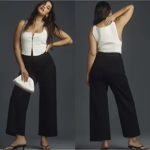 Maeve The Colette Ponte Crop Wide-Leg Pants Black‎ Linen Blend Size 30 thumbnail 2