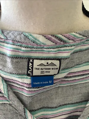 Kavu outdoor V-neck stripe summer hiking Gorpcore top 100% cotton med thumbnail 6