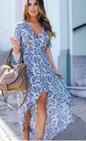 ASTR The Label Floral‎ Wrap Dress XS Hi-low True Wrap Short Sleeve Romantic thumbnail 1