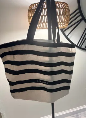 Sephora Black and White Striped Canvas Tote thumbnail 1