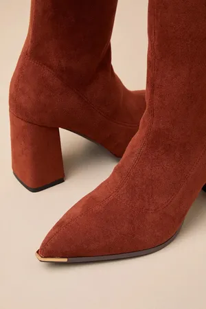 LULUS | Bellwood Cognac Suede Pointed-toe Over-the-knee Boots Brown - Size 8 thumbnail 3