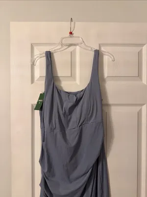 HALARA Sleeveless Draped Midi Dress in Dusty Blue Softlyzeto Airy length 39” thumbnail 2