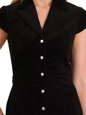 Avec Les Filles Women’s Black Corduroy Button Front Short Sleeve Midi Dress Sz 6 thumbnail 6