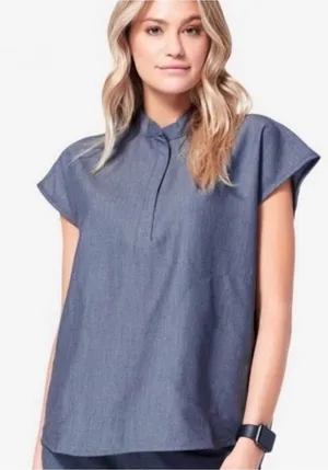 Figs Women’s‎ Rafeala Oversized Heather Denim Scrub Top Large thumbnail 1