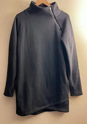 Athleta Women Cozy Karma Asym Sweatshirt Dress Black Thumbholes Warm Soft S thumbnail 1