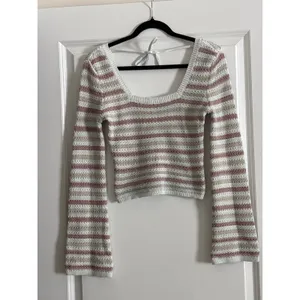 Hollister Crochet Knit Striped Knit Bell‎ Sleeve Square Neck Crop Sweater Small thumbnail 5