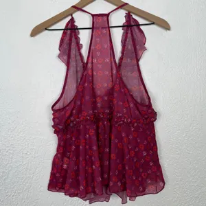 Free People Fearless Knit Tank Dragonfruit Combo Ruffle Tie Front Size Small thumbnail 3