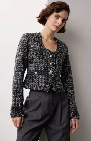Derek Lam Collective Cropped Button Up Tweed Blazer Jacket Size 8 Boucle Twee thumbnail 1