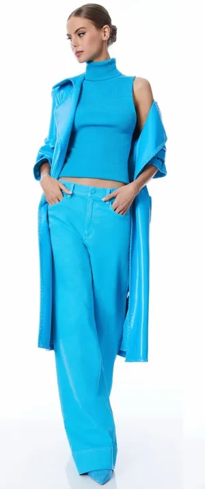 Alice + Olivia Sofia High Rise Boyfriend Jeans in Ocean Floor Blue, Size 25, NWT thumbnail 1