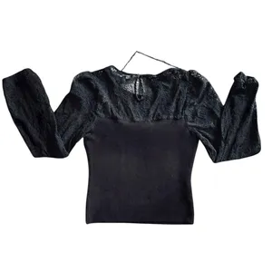 Lulus Long Sleeve‎ Top Women Black Lace Ribbed Knit Elegant Chic Size M thumbnail 3