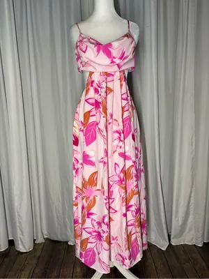 Pink Floral Maxi Dress with Spaghetti Straps thumbnail 4