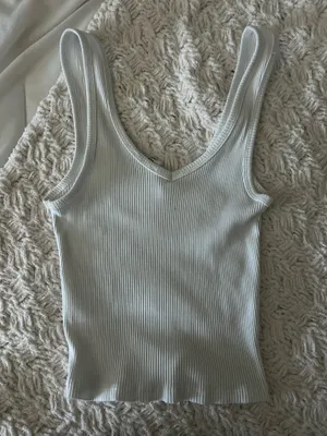 Cotton On White Ribbed V Tank  thumbnail 3