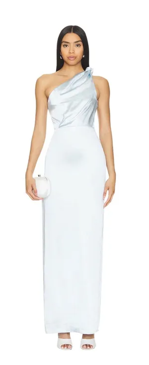 Lovers + Friends- Bella Gown One-Shoulder Satin in Light Silver-Blue Size XXS thumbnail 1