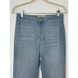 Free People Just Float On High Rise Flare Jeans W27 Light Wash Raw Hem Boho thumbnail 5