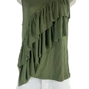 J. Crew Tiered Ruffle Drapey Crew Neck Tank Top Green Size M thumbnail 6