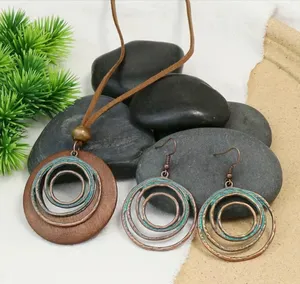 Boho Vintage Style Necklace/Earrings‎ Set Hollow Spiral Design Zinc Alloy Wood thumbnail 1