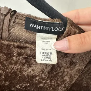 Wantmylook Brown Velvet One-Shoulder Dress thumbnail 4