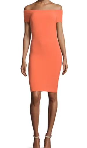 Alice + Olivia Aleah Off Shoulder Orange Sheath Dress thumbnail 1