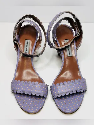 Tabitha Simmons Leticia Lavender Purple Perforated Leather Sandals Heels Shoes thumbnail 1