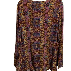 Free People Paisley Bell Sleeve Mini Dress Yellow Purple Boho Retro Size 4‎ thumbnail 7