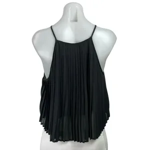 Mia Women's Black Pleated Sleeveless Halter Neck Crop Cami Camisole Tank Top 10 thumbnail 4