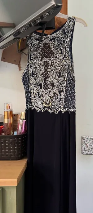 Dave & Johnny Navy and Silver Beaded Prom Gown thumbnail 1