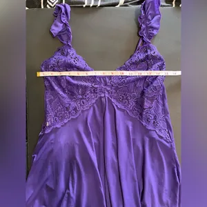 SHIRLEY OF HOLLYWOOD Vintage Silky Sheer Lace Mini Slip Dress Lingerie Sz L EUC thumbnail 6