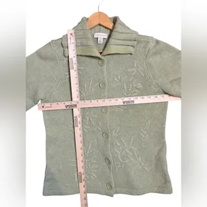 Appleseed's‎ Women’s Vintage Floral Lambs Wool Green Button Up Cardigan Sweater thumbnail 4