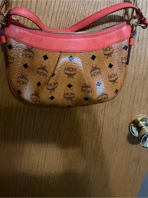 MCM Visetos Small Crossbody Bag in Cognac with orange Trim thumbnail 7