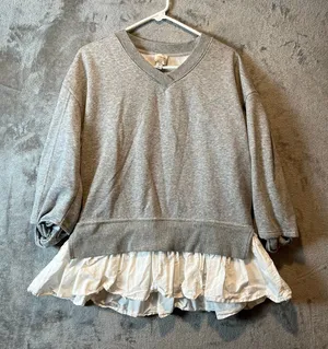Maeve Anthropologie Oversized Twofer‎ Knit Pullover Mixed Media Pleated Gray XS thumbnail 1