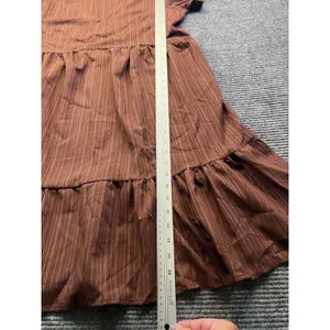 Brown V-Neck Babydoll Tiered‎ Short Sleeve Mini Dress Boho Relaxed Fit Large thumbnail 7