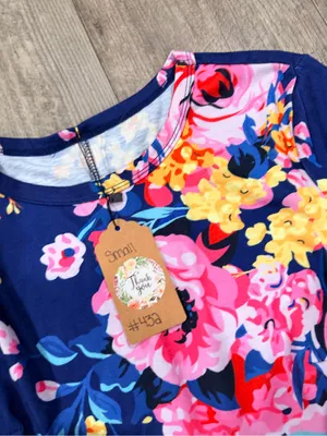 Navy Floral Ruffle Sleeve Women’s Dress thumbnail 10