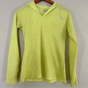 🦋 Saucony Neon Yellow Green Lighweight Hooded Long Sleeve Athletic Top Medium thumbnail 1