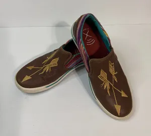 Twisted X Brown Leather Slip-On Sneakers with Gold Arrow Embroidery thumbnail 1