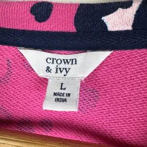 Crown & Ivy Pink Heart Leopard Print Ruffle Sweatshirt Large Cozy‎ Valentine's thumbnail 5