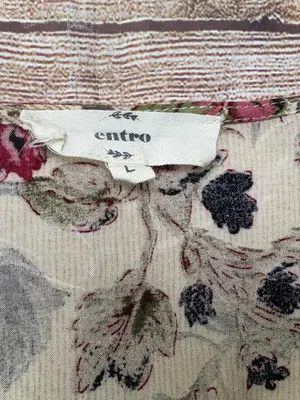 Entro Women's Sz L Floral Lace Boho Cream Pink Bell Sleeve Top thumbnail 4