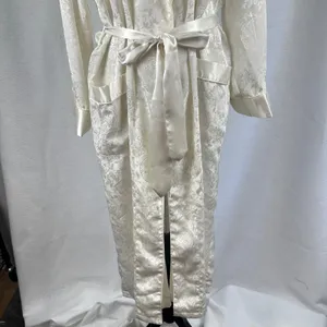 Rare‎ Vintage 90's Victoria's Secret Ivory Floral Satin Long Robe Womens Small thumbnail 3