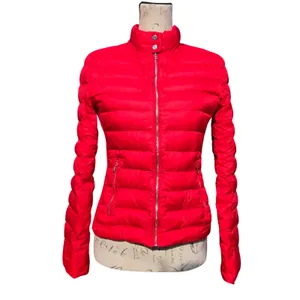 Zara Woman Red Quilted Down Puffer Jacket Mock Neck Slim Fit Size Medium‎ thumbnail 3