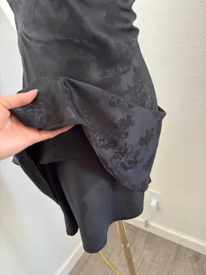 Little Lie Black Satin jacquard lace-trim mini slip dress (S) thumbnail 4