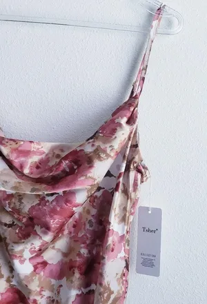Tsher Floral Spaghetti Strap Slit Maxi Dress New thumbnail 4
